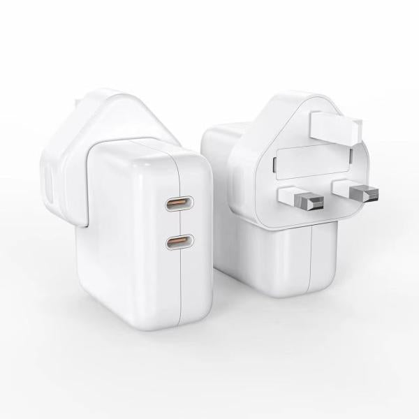 35W Dual USB-C Fast Charging Adapter - Compact UK 3 Pin Power Delivery