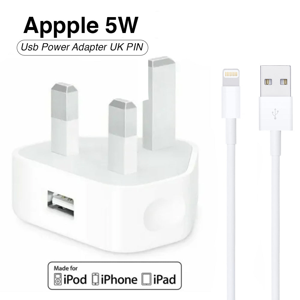 Apple 5W USB Power Adapter UK Pin with Lightning to USB Cable for iPhone, iPod, and Apple Watch