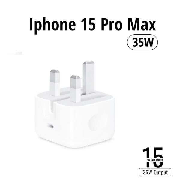 iPhone 15 Pro Max 35W USB-C Power Adapter with 10FT Cable - Fast Charging UK Pin