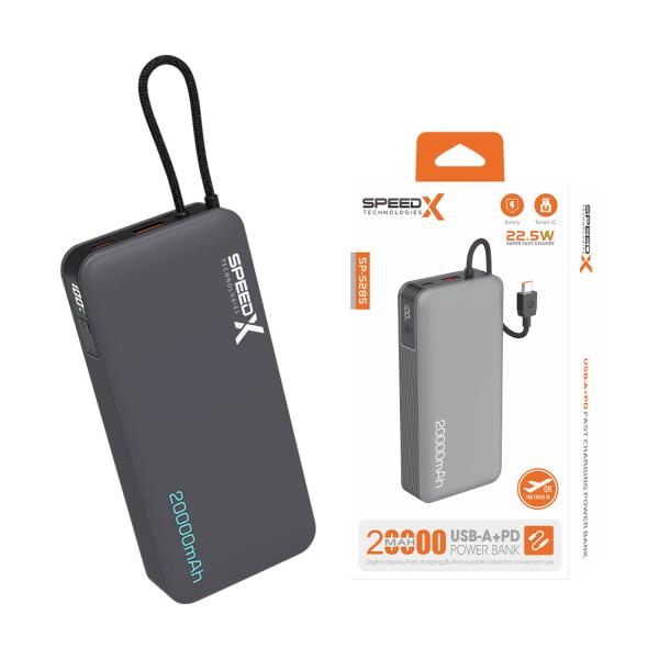 SPEEDX SP-S285 22.5W 20000mAh Fast Charging Power Bank with Retractable Cable