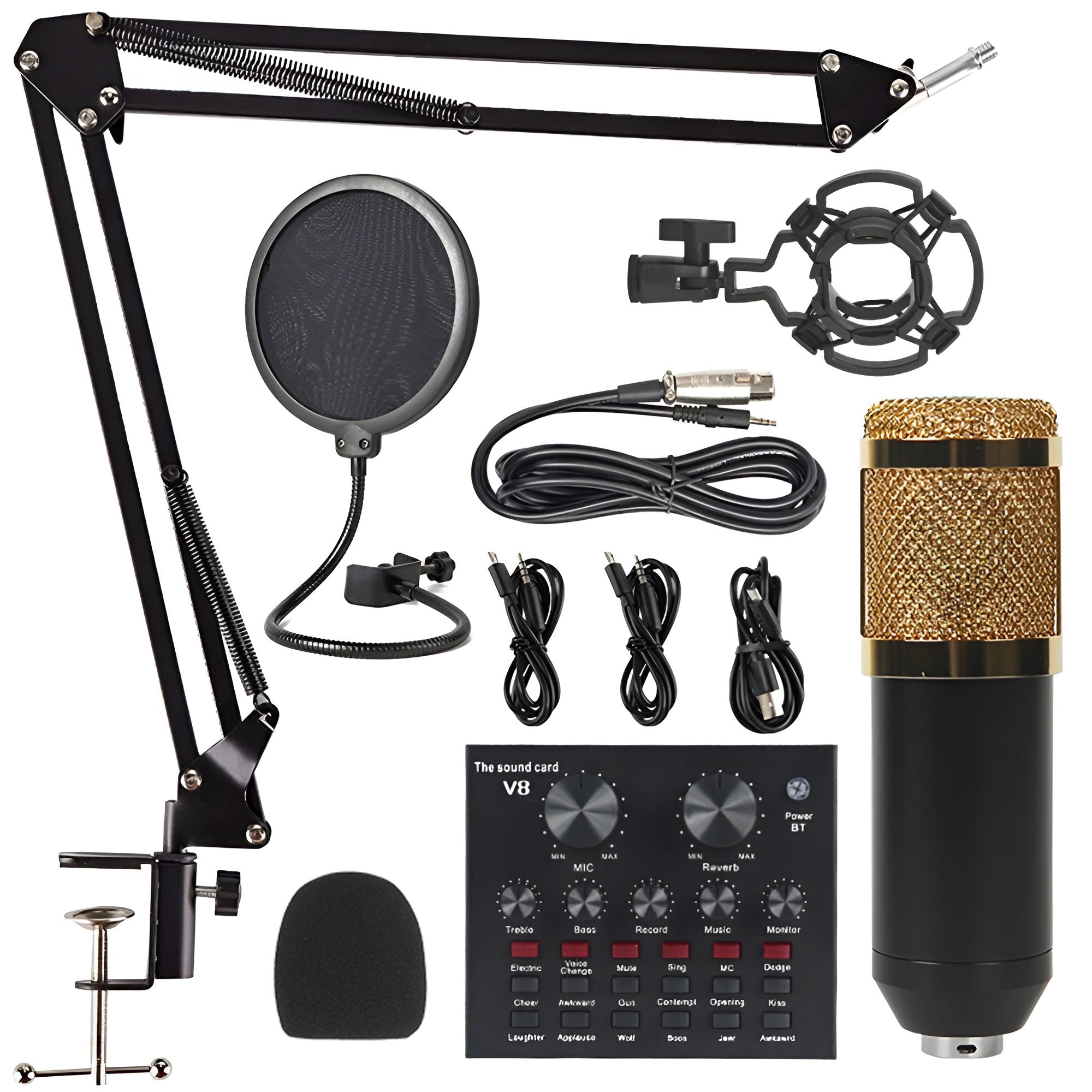 V8 BM-800 USB Podcast Microphone Set with Live Sound Card - Ideal for Karaoke & YouTube Recording