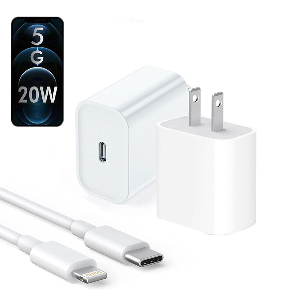 Apple 20W USB-C PD Power Adapter Charger with Cable - Fast Charging for iPhone & iPad