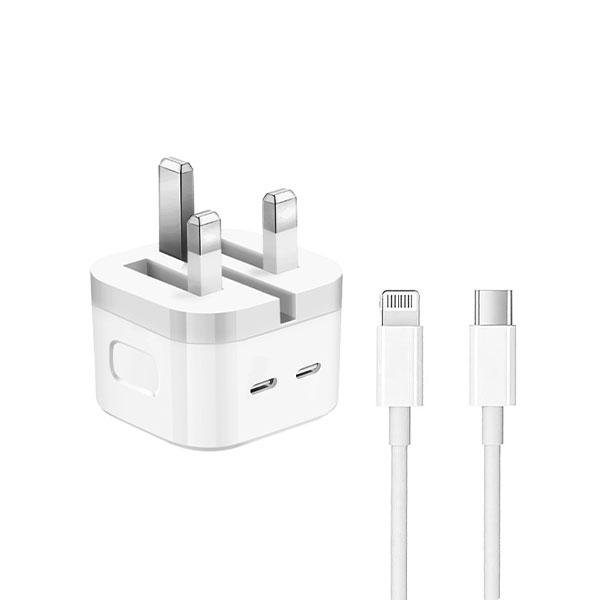 IPHONE 14 Pro 3 Pin (UK PIN) 50W USB-C+C POWER Adapter With USB-C TO LIGHTINING CABLE
