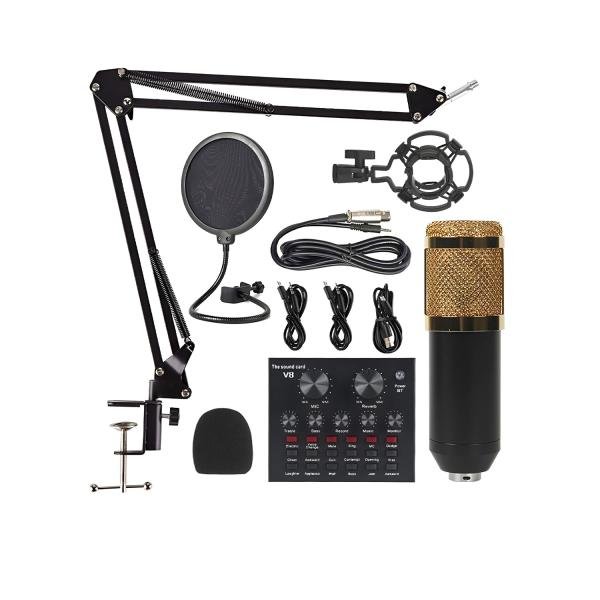V8 Bm-800 Podcast Mic Set With Live Sound Card,Condenser Microphone With Rechargeable 12 Kinds Of Auxiliary Background For Karaoke Singing, Youtube Recording Mic