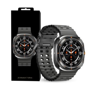 JS WATCH7 ULTRA Black Smartwatch on wrist showing AMOLED display